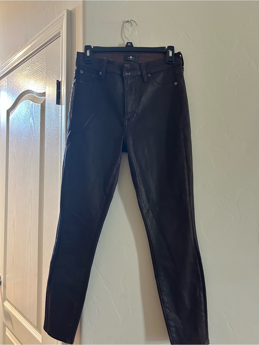 7 For All Mankind Brown Leather Skinny Jeans